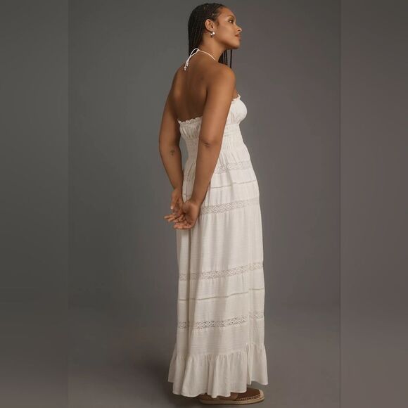 Anthropologie Maeve Strapless Smocked Midi Dress In White Size Medium NWT - Picture 7 of 8